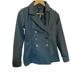 New Look Charcoal Wool Blend Double-Breasted Peacoat